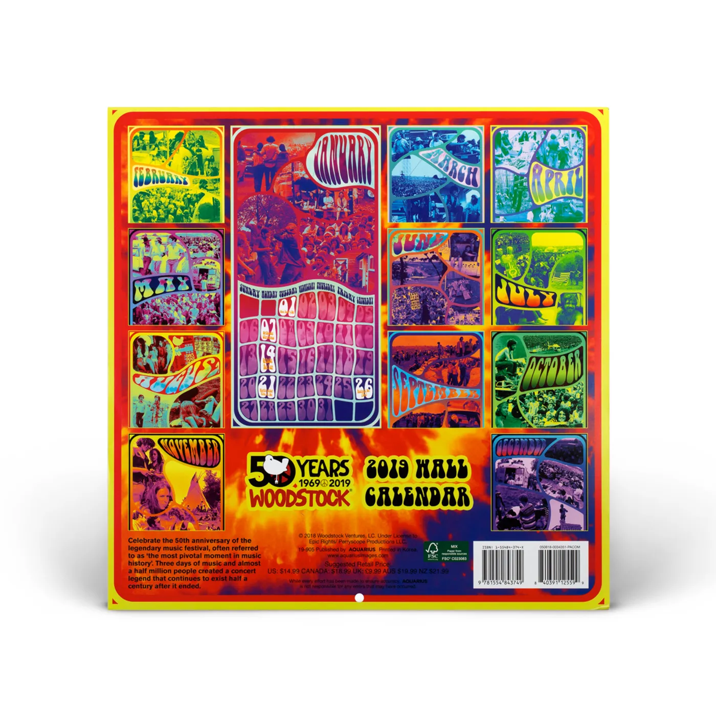 Woodstock 50th Anniversary 2019 Wall Calendar