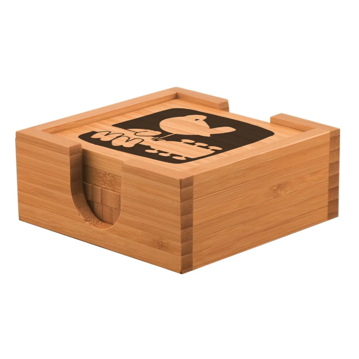 Woodstock Textured Logo Laser Etched Bamboo Coaster Set