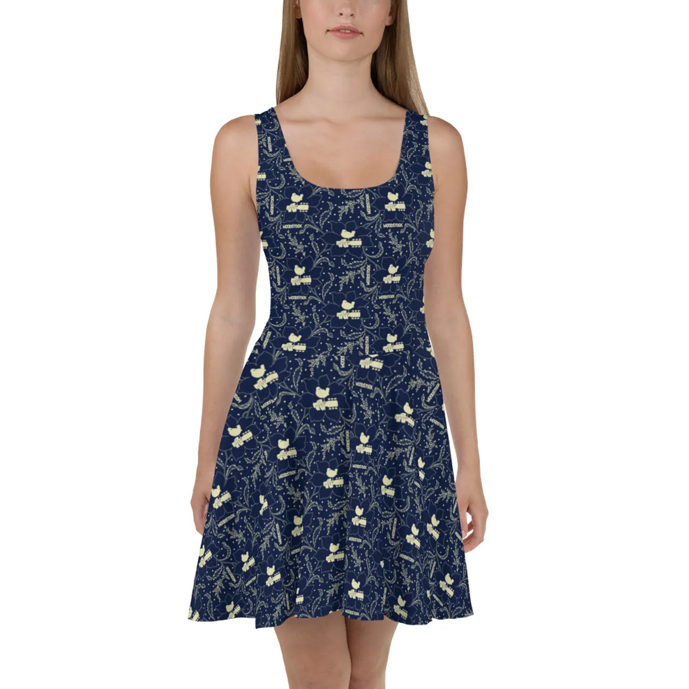 Woodstock Winter Flower Skater Dress