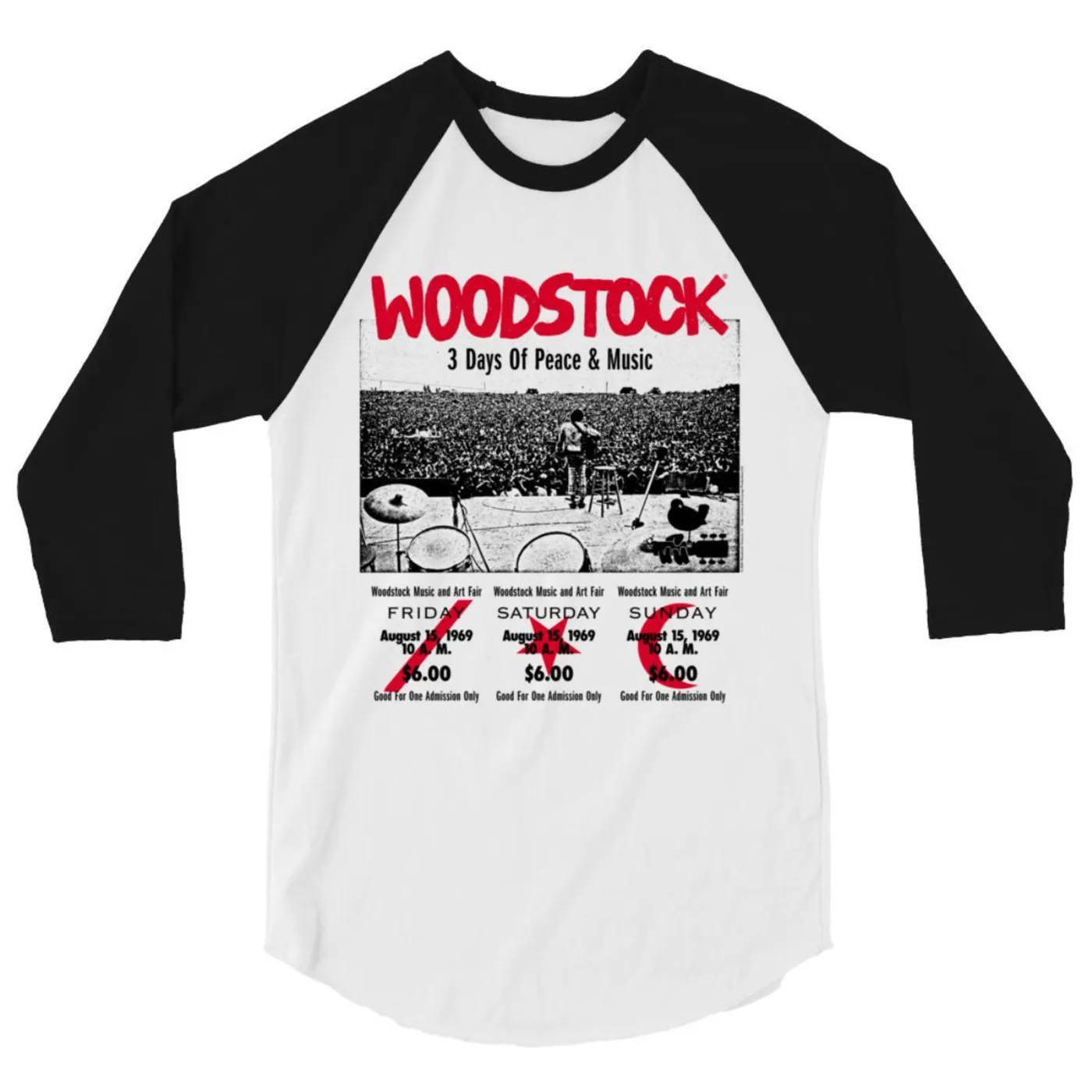 Woodstock Three Days of Peace and Music Baseball Tee
