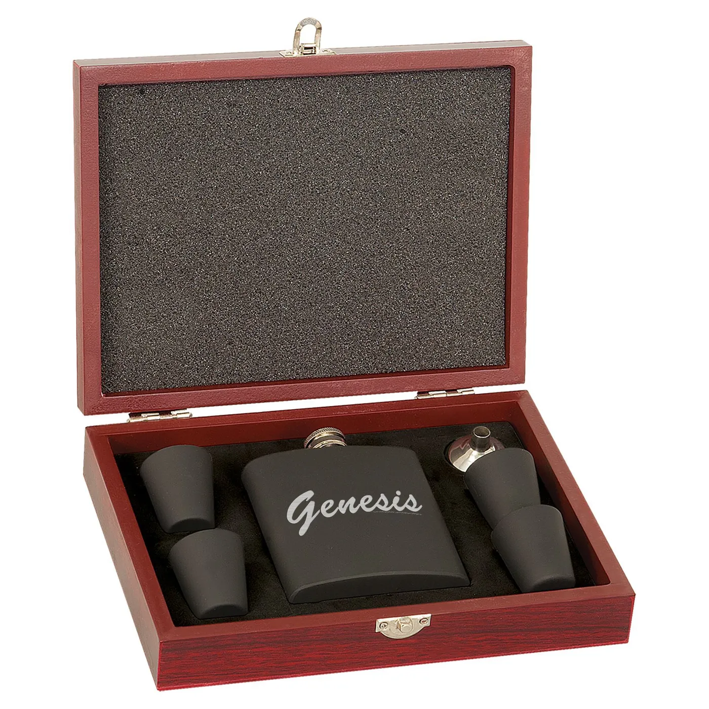 Genesis Circa 80s Logo Laser Engraved Flask Set In Wooden Box
