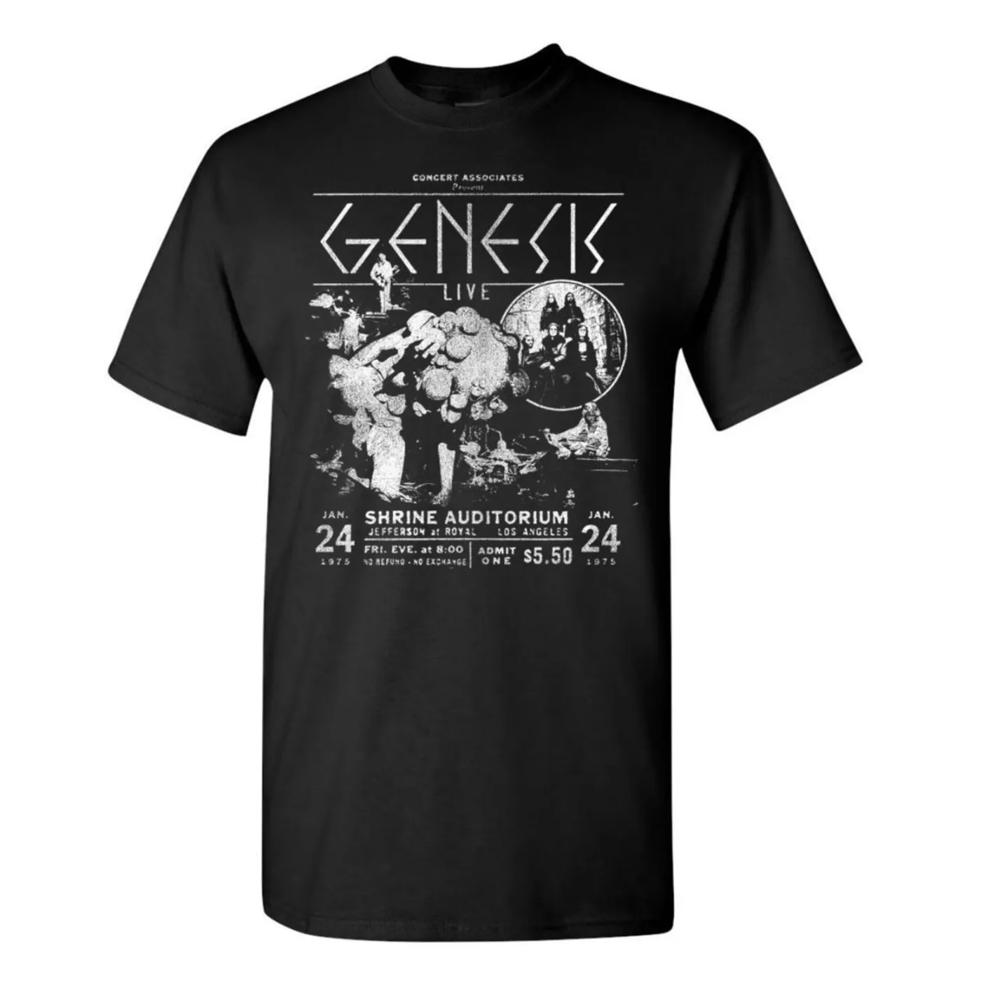 Genesis Shrine Auditorium 1975 Black and White Set List T-Shirt