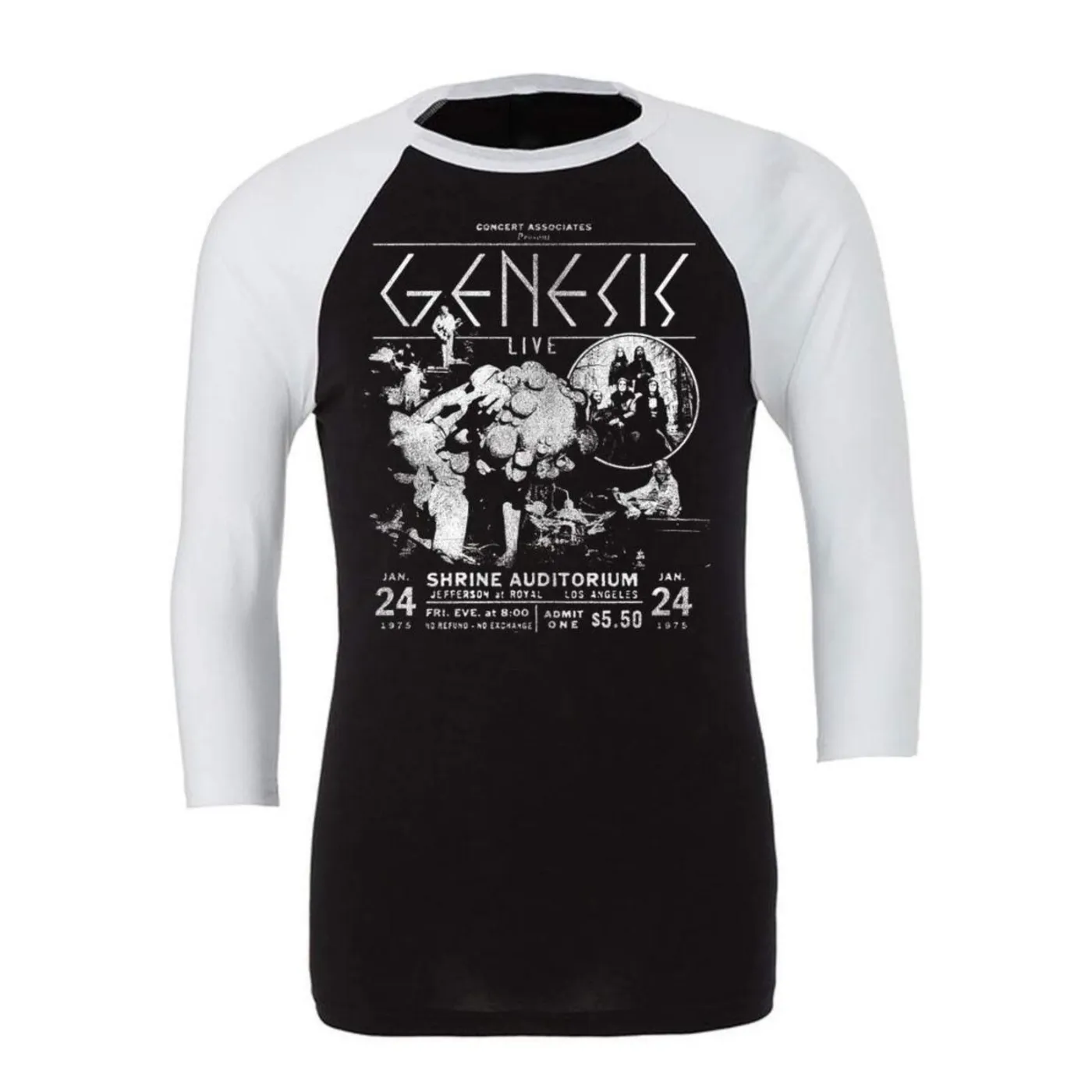 Genesis Shrine Auditorium 1975 Black and White Baseball Tee