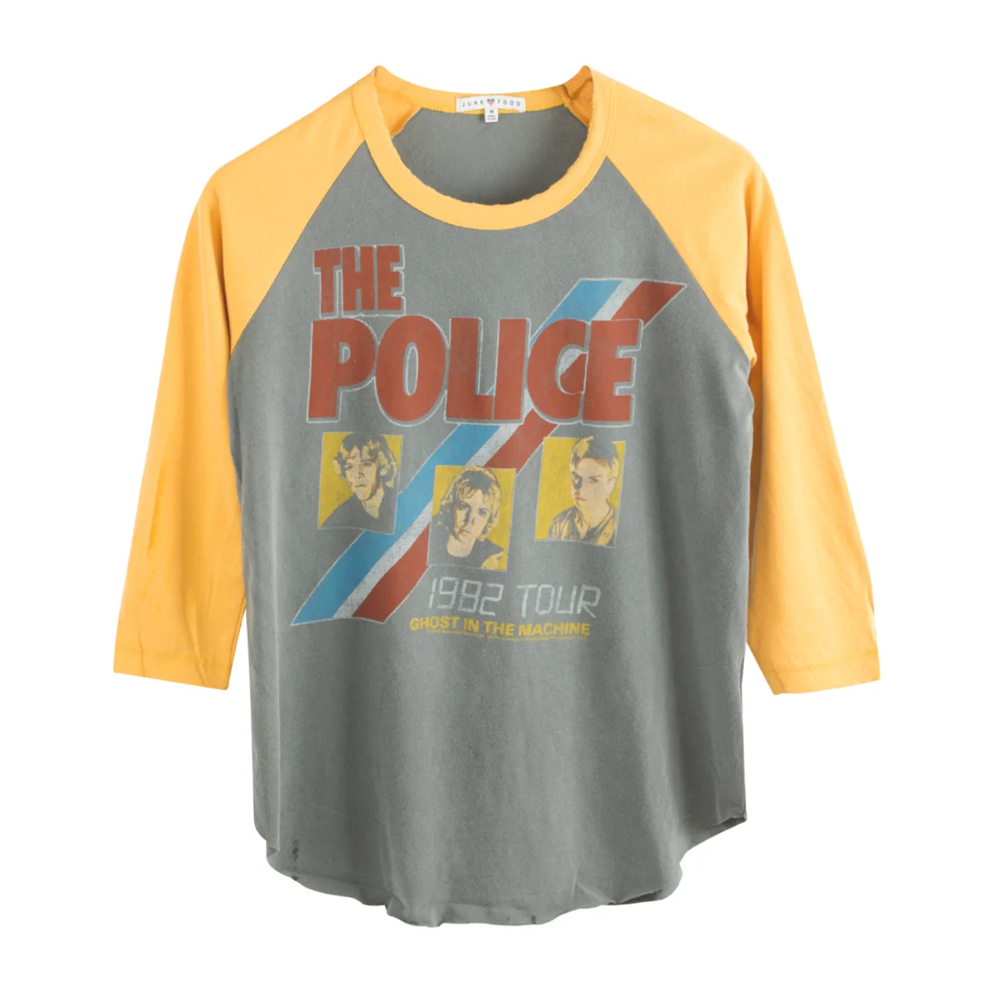 The Police 1982 Ghost In The Machine Three Faces Blue/Red Stripe Yellow Tour Raglan