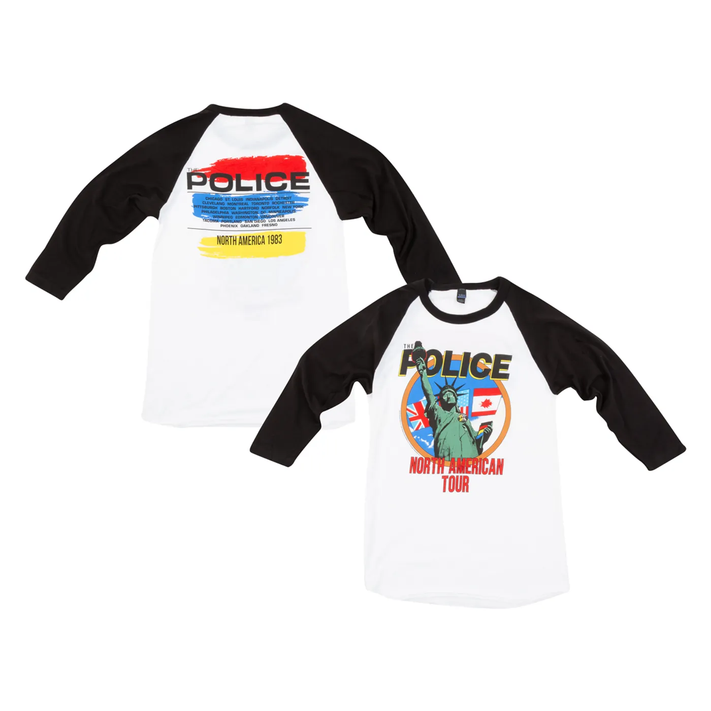 The Police North American Tour 1983 Statue Of Liberty/Flags White/Black Raglan