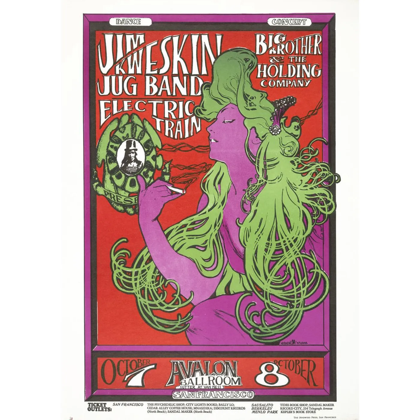 Janis Joplin Woman with Green Hair Limited Edition Lithograph by Stanley Mouse and Alton Kelley