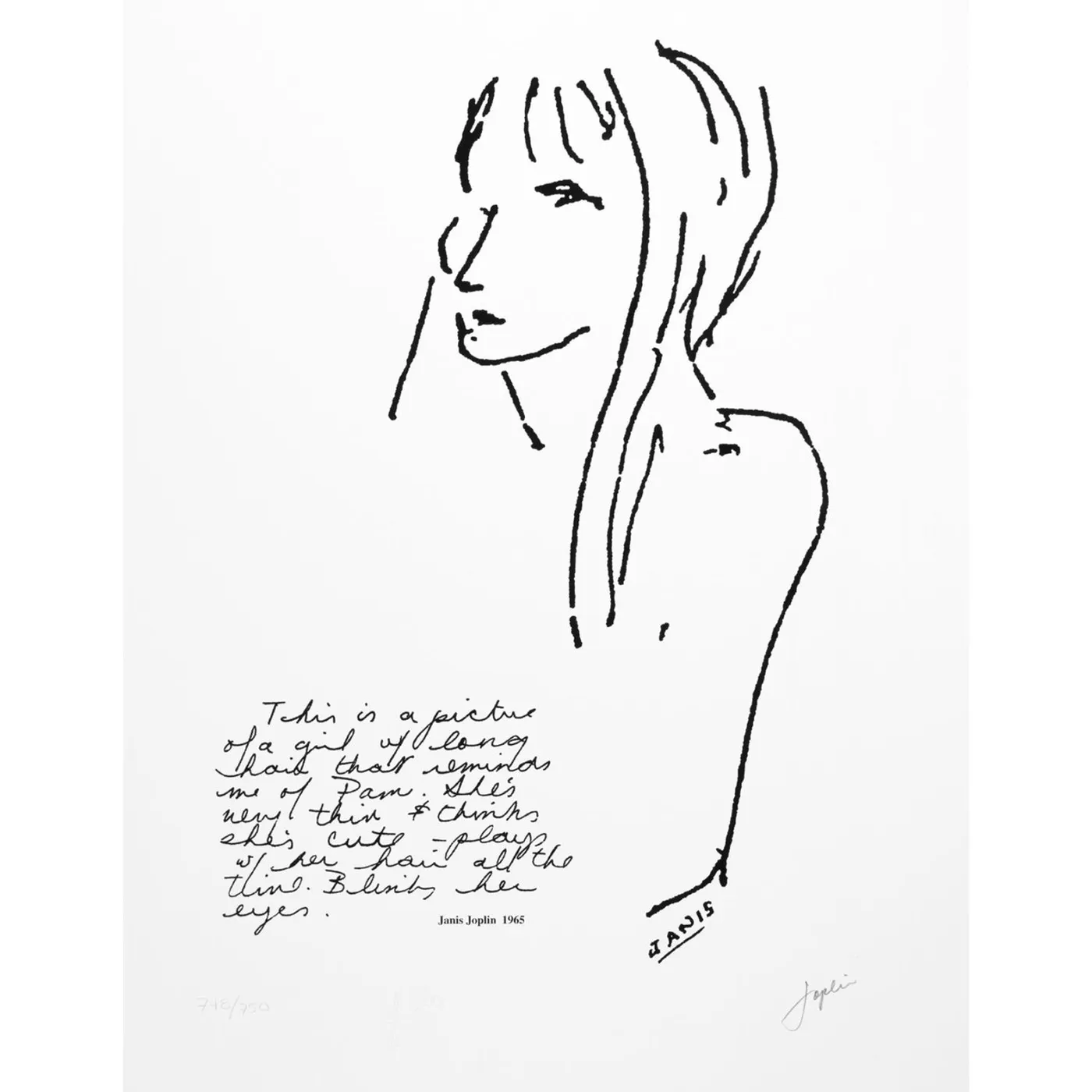 Janis Joplin "Girl with Long Hair" Art Greeting Card + Envelope