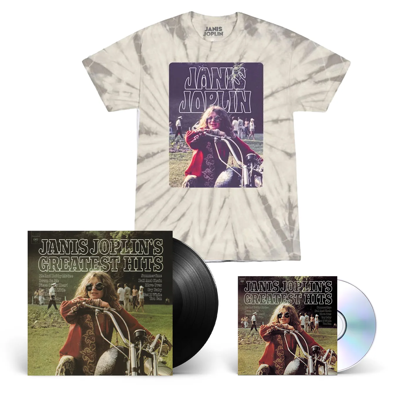 Janis Joplin Greatest Hits Tie Dye T-shirt	+ Choice Of Janis Joplin Greatest Hits Media