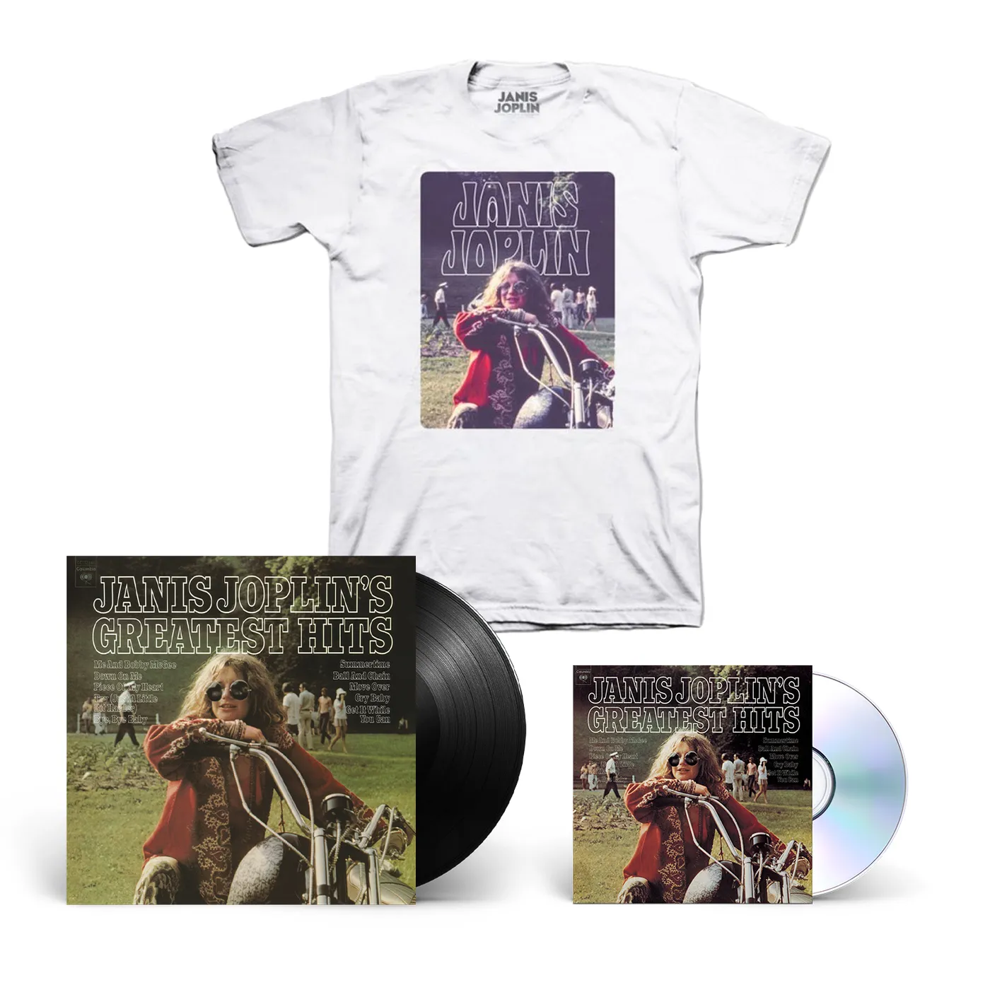 Janis Joplin Greatest Hits White T-shirt	+ Choice Of Janis Joplin Greatest Hits Media