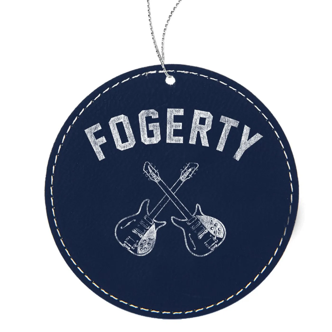 John Fogerty Crossed Guitars Round Leather Ornament