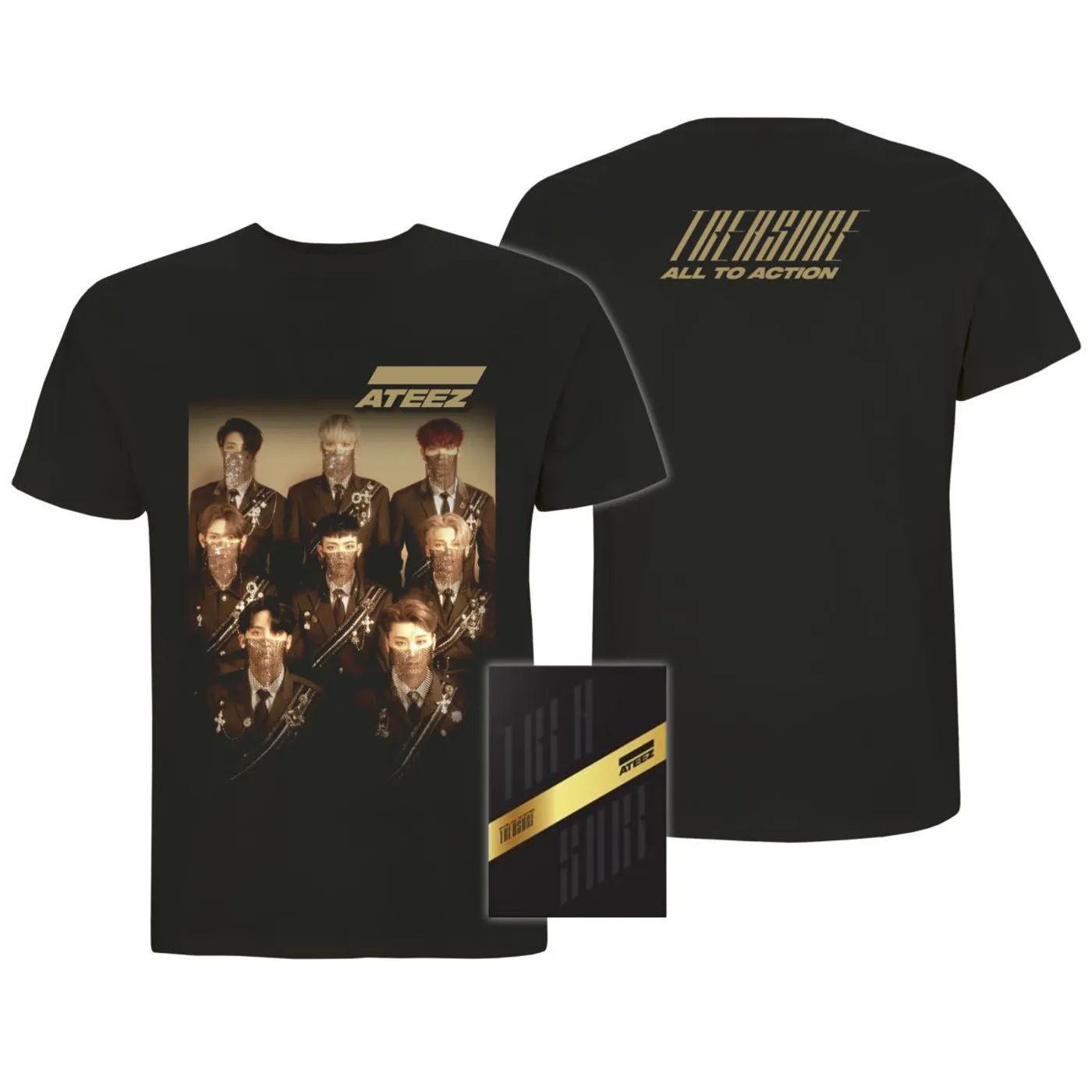 Ateez Treasure A. Ver Package Black Edition & Men's Black Tee Bundle