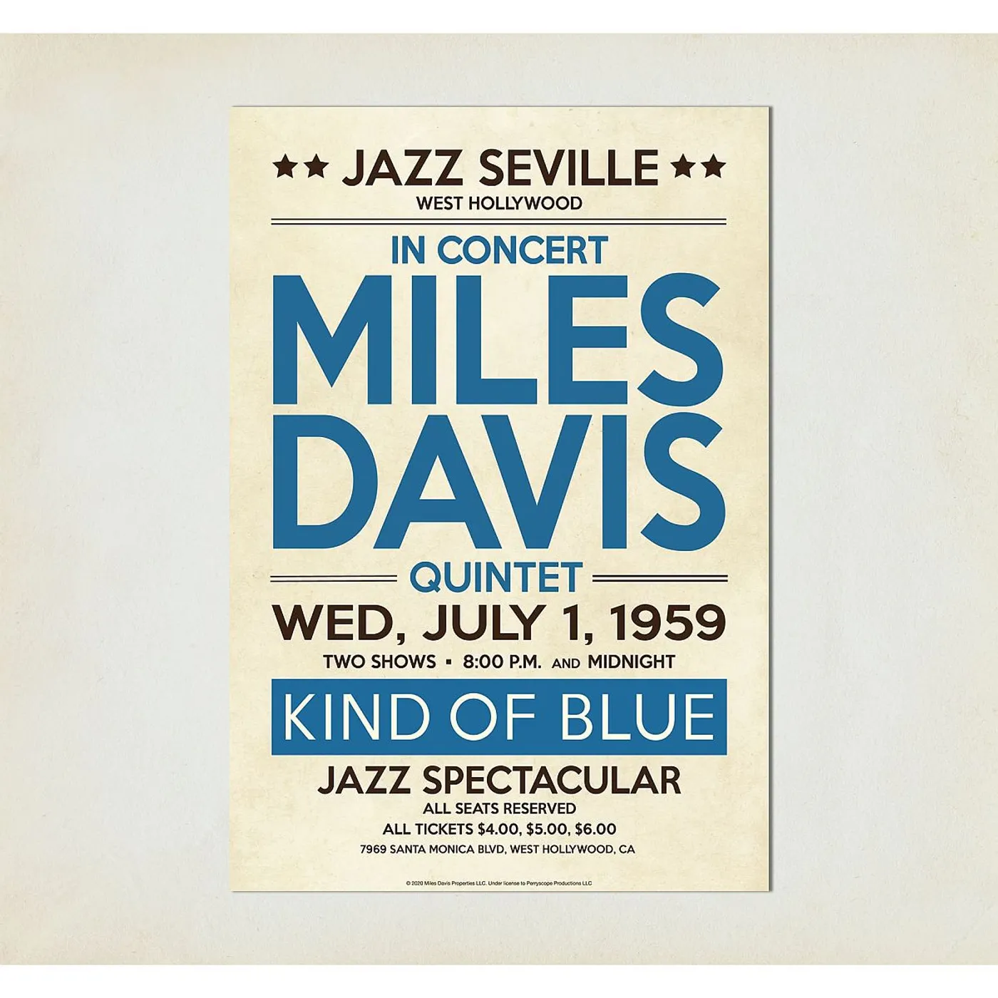 Miles Davis West Hollywood, 1959 Concert Print