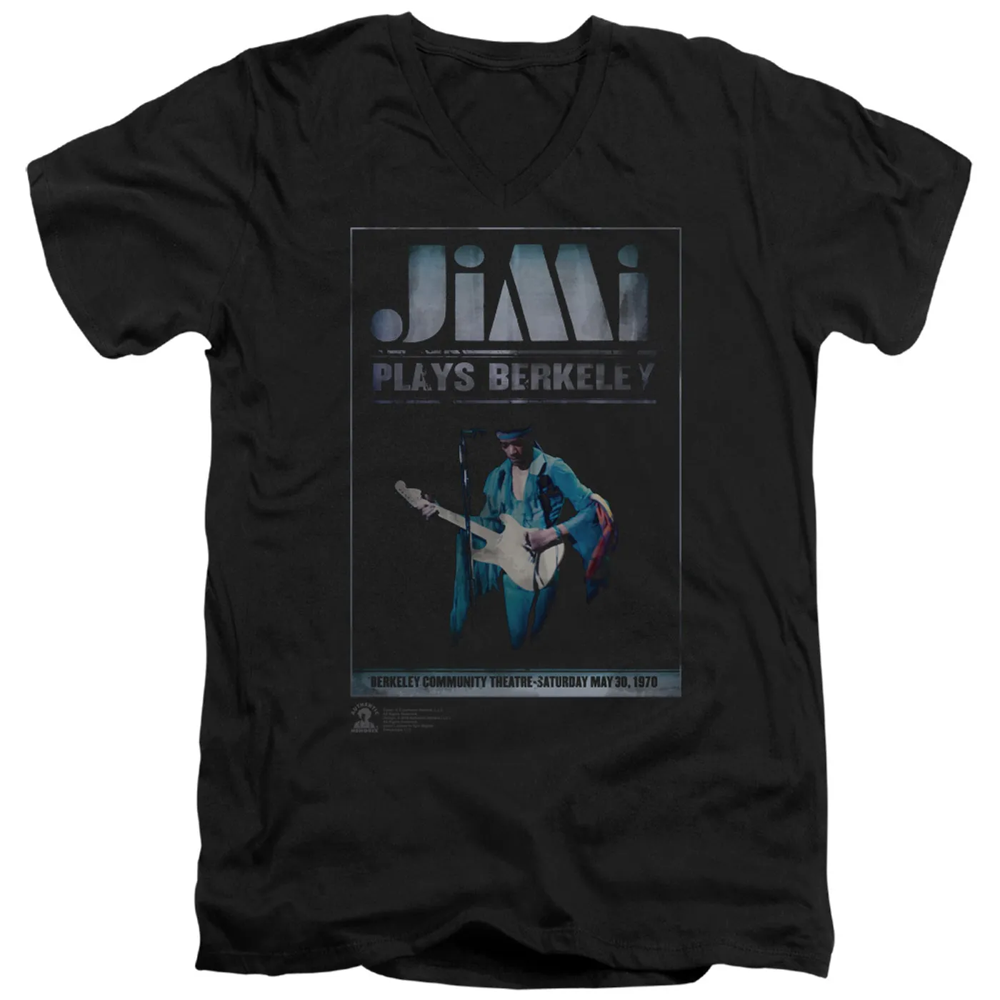 Jimi Hendrix Jimi Plays Poster Black V-Neck T-Shirt
