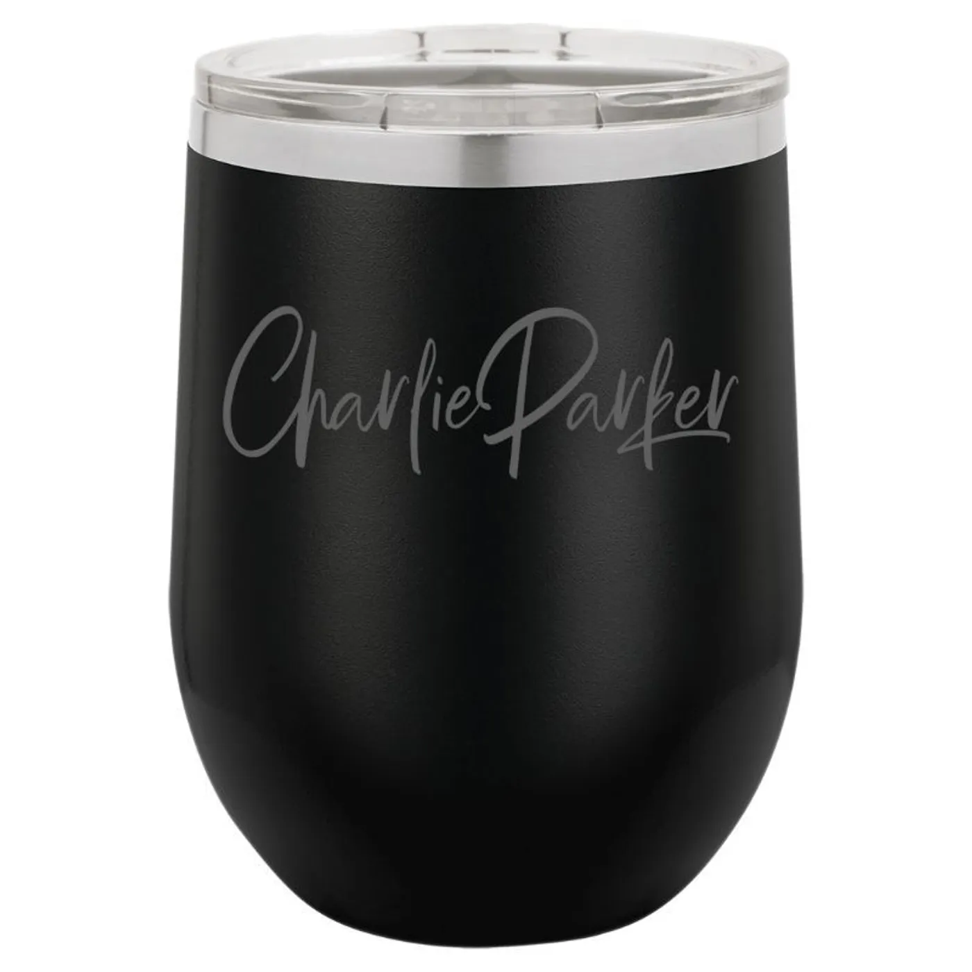 Charlie Parker Signature Laser Engraved Stemless Wine Glass