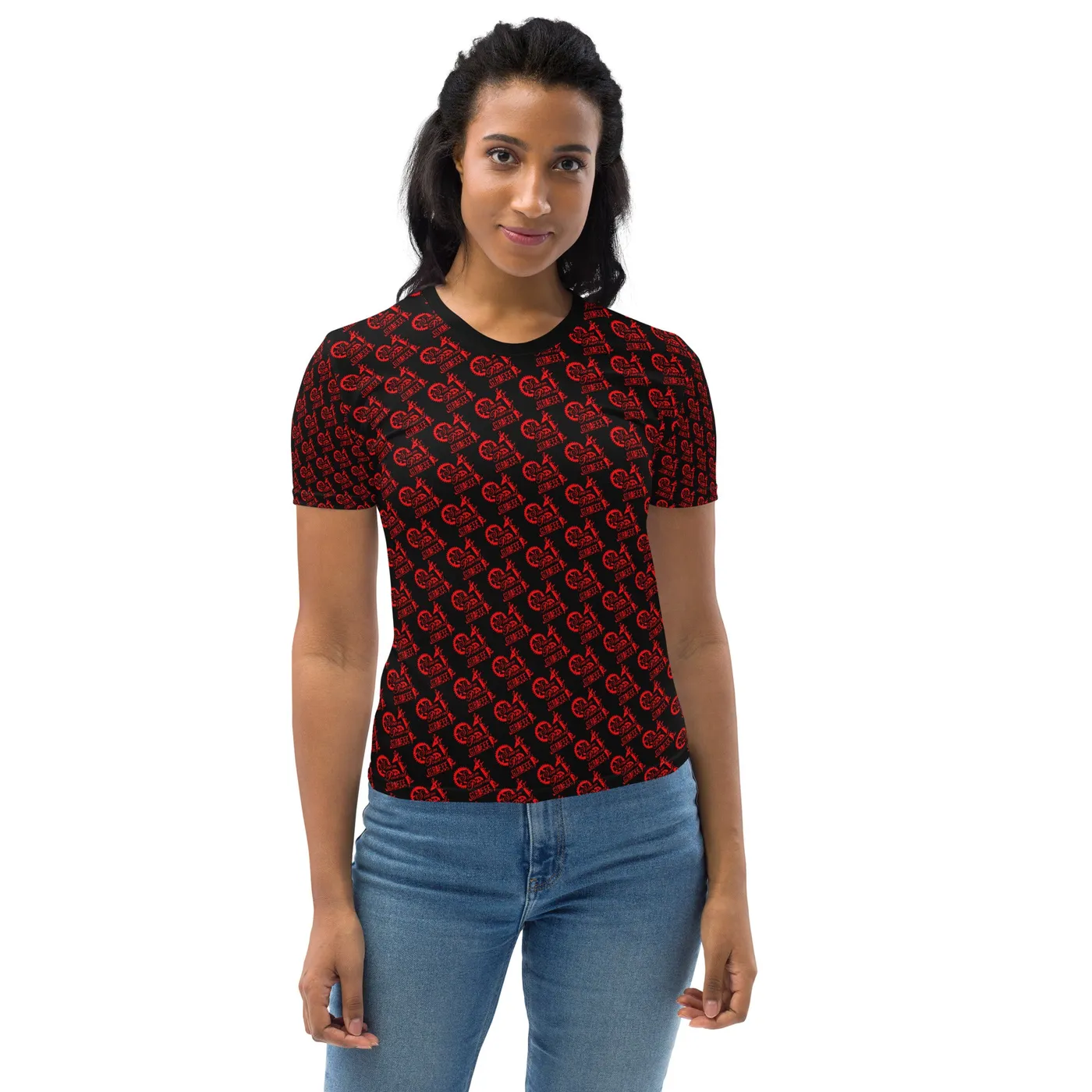 Steam Powered Giraffe Black with Red SPG Logo Feminine-Cut Shirt