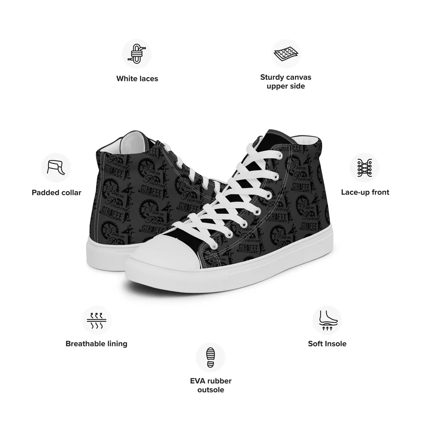 Steam Powered Giraffe Men’s Dark Grey SPG Logo High Top Shoes