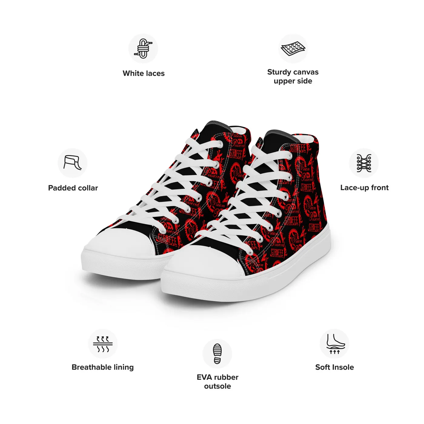 Steam Powered Giraffe Men’s Black & Red SPG Logo High Top Shoes