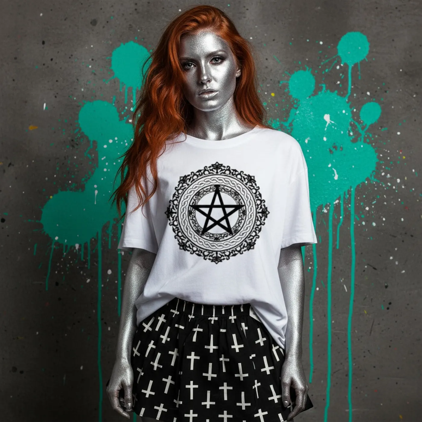 House of Hate Last 2! White or Grey Pentagram T w/ Black Print