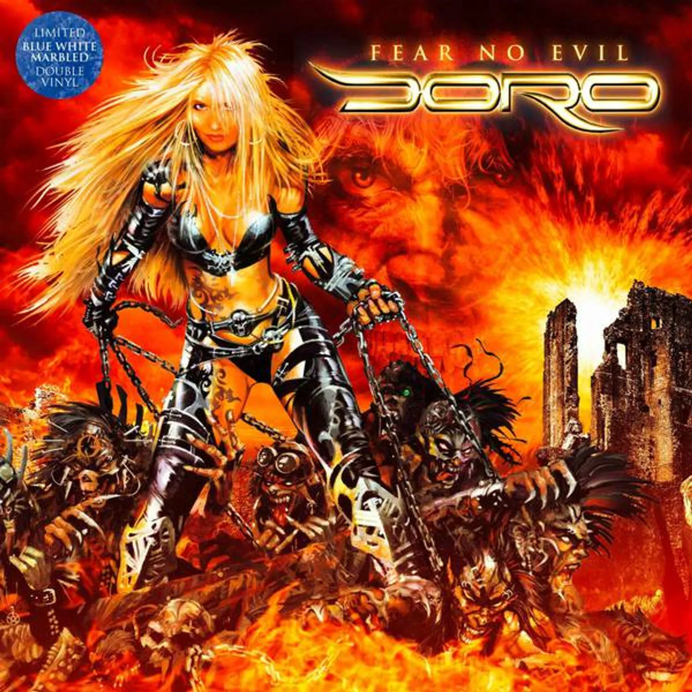 Doro FEAR NO EVIL (BLUE WHITE MARBLED) Vinyl Record