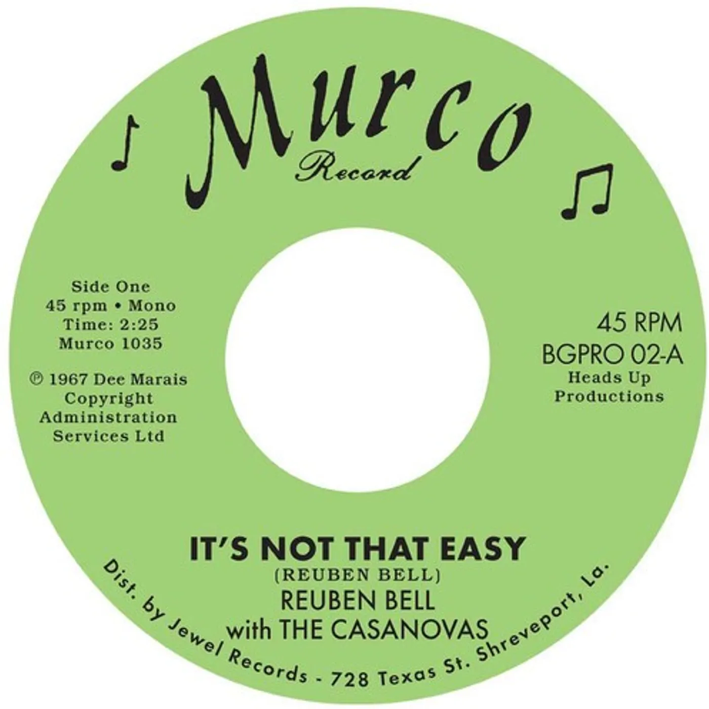Reuben Bell / Casanovas IT'S NOT THAT EASY / HUMMIN A SAD SONG Vinyl Record