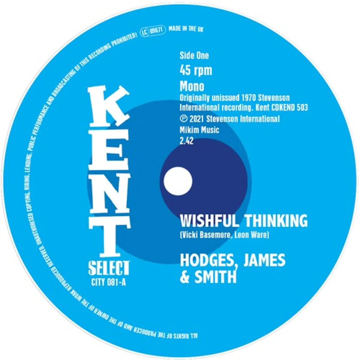 Hodges James & Smith / Kim Weston WISHFUL THINKING / IT TAKES A LOTTA TEARDROPS Vinyl Record
