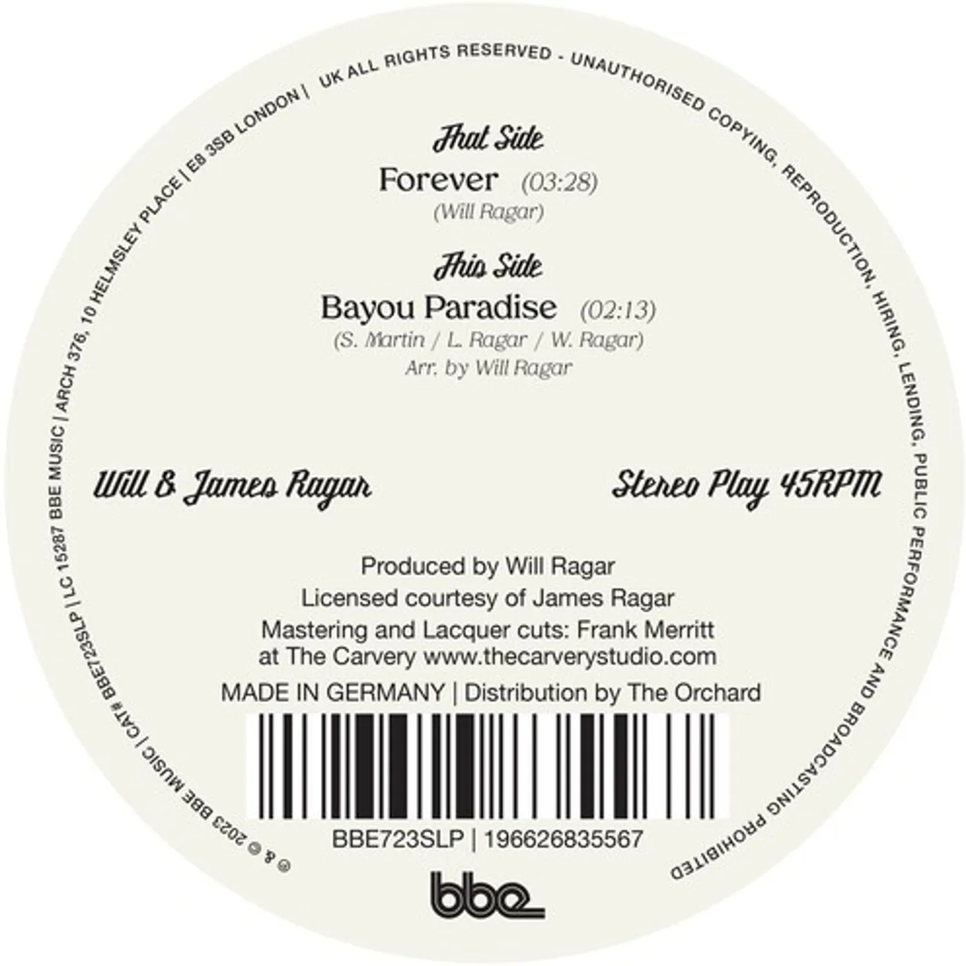Will & James Ragar FOREVER / BAYOU PARADISE Vinyl Record