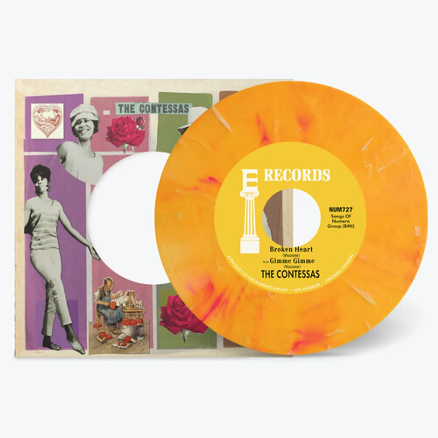 The Contessas BROKEN HEART B/W GIMME GIMME - PEACH/WHITE MARBLE Vinyl Record