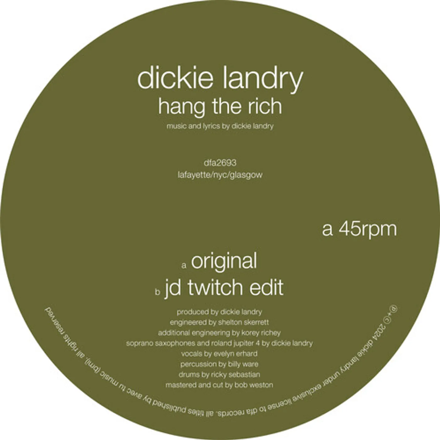 Dickie Landry HANG THE RICH Vinyl Record