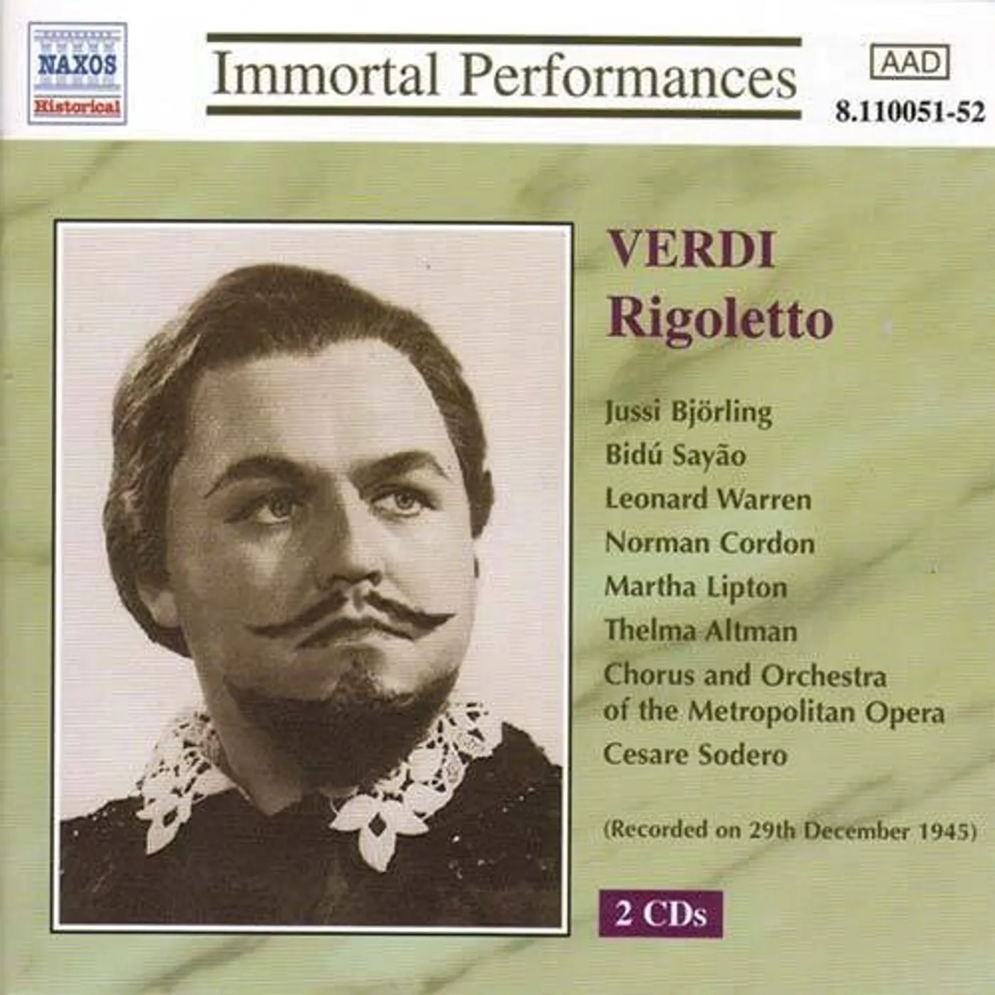 VERDI: RIGOLETTO (BJORLING SAYAO WARREN) (1945) CD