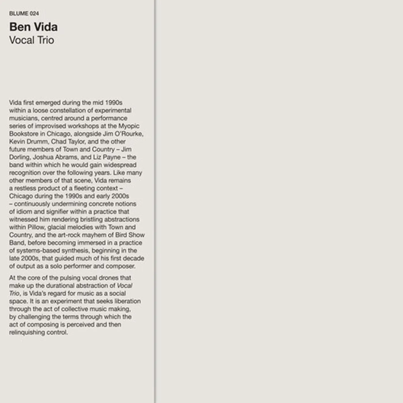 Ben Vida VOCAL TRIO Vinyl Record