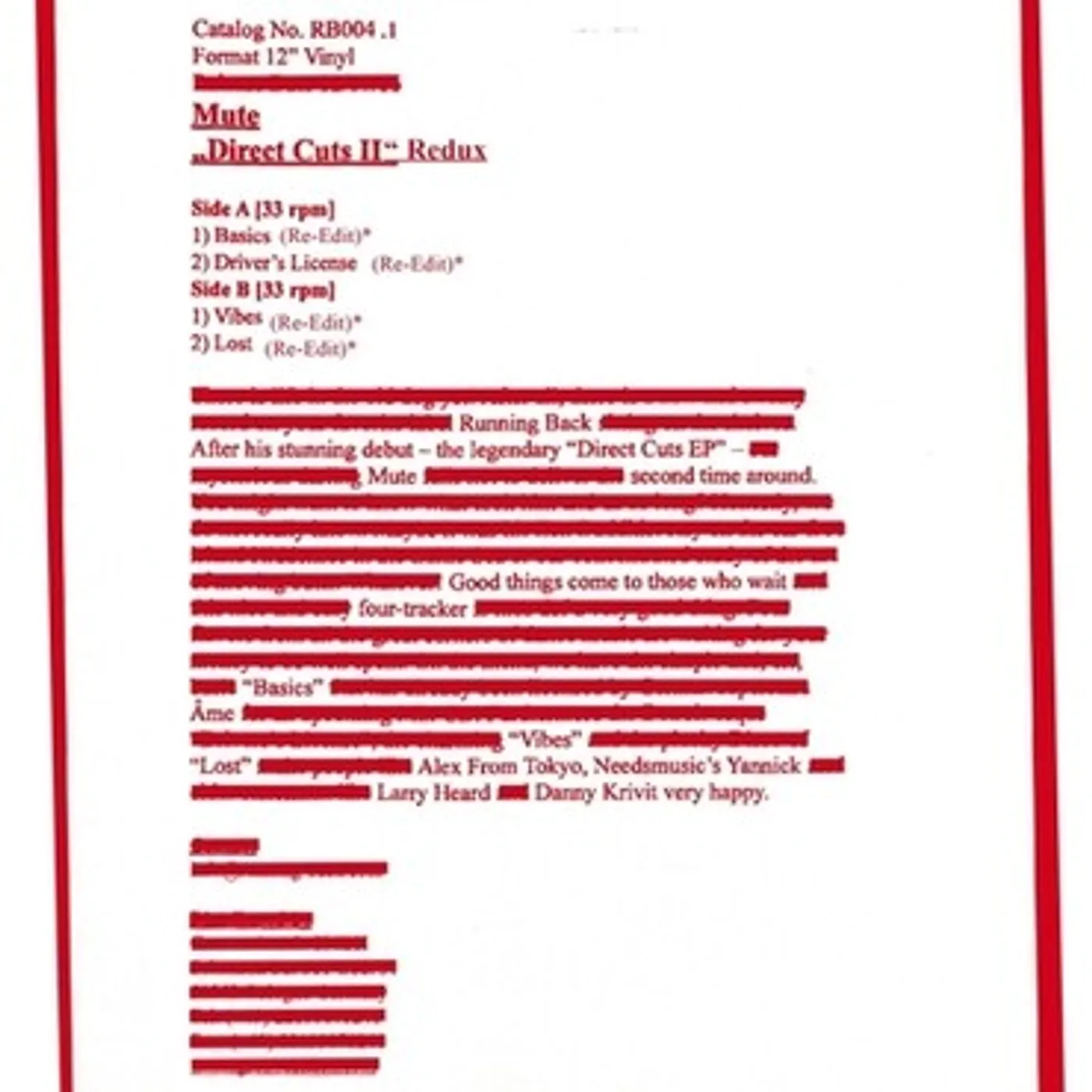 Mute DIRECT CUTS II - REDUX Vinyl Record