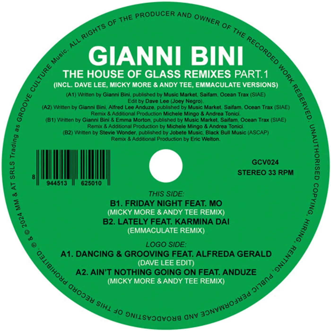 Gianni Bini HOUSE OF GLASS REMIXES PT. 1 Vinyl Record
