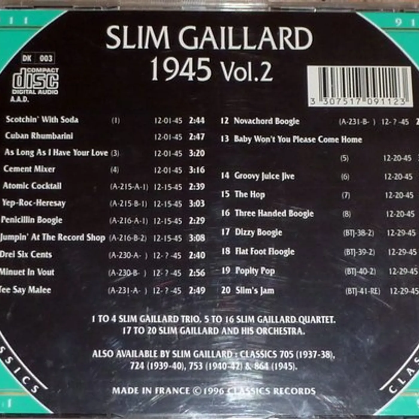 Slim Gaillard 1945 VOL 2 CD