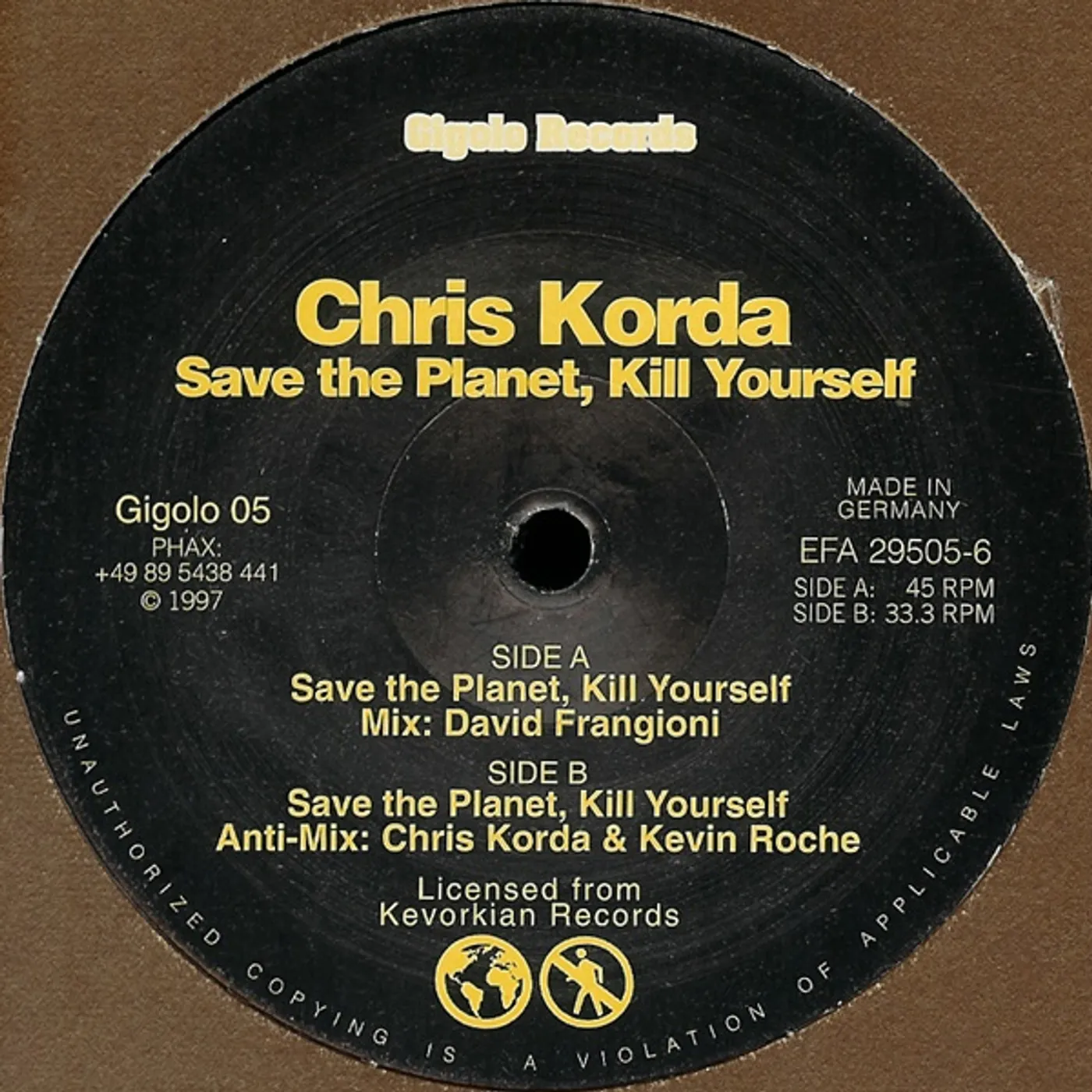 Chris Korda SAVE THE PLANET KILL YOURSELF Vinyl Record