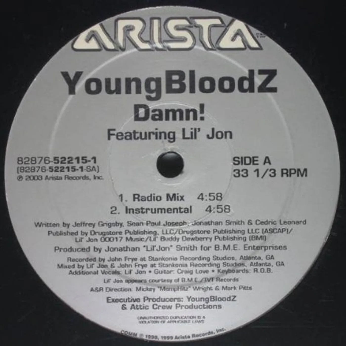 Youngbloodz DAMN / LEAN LOW Vinyl Record