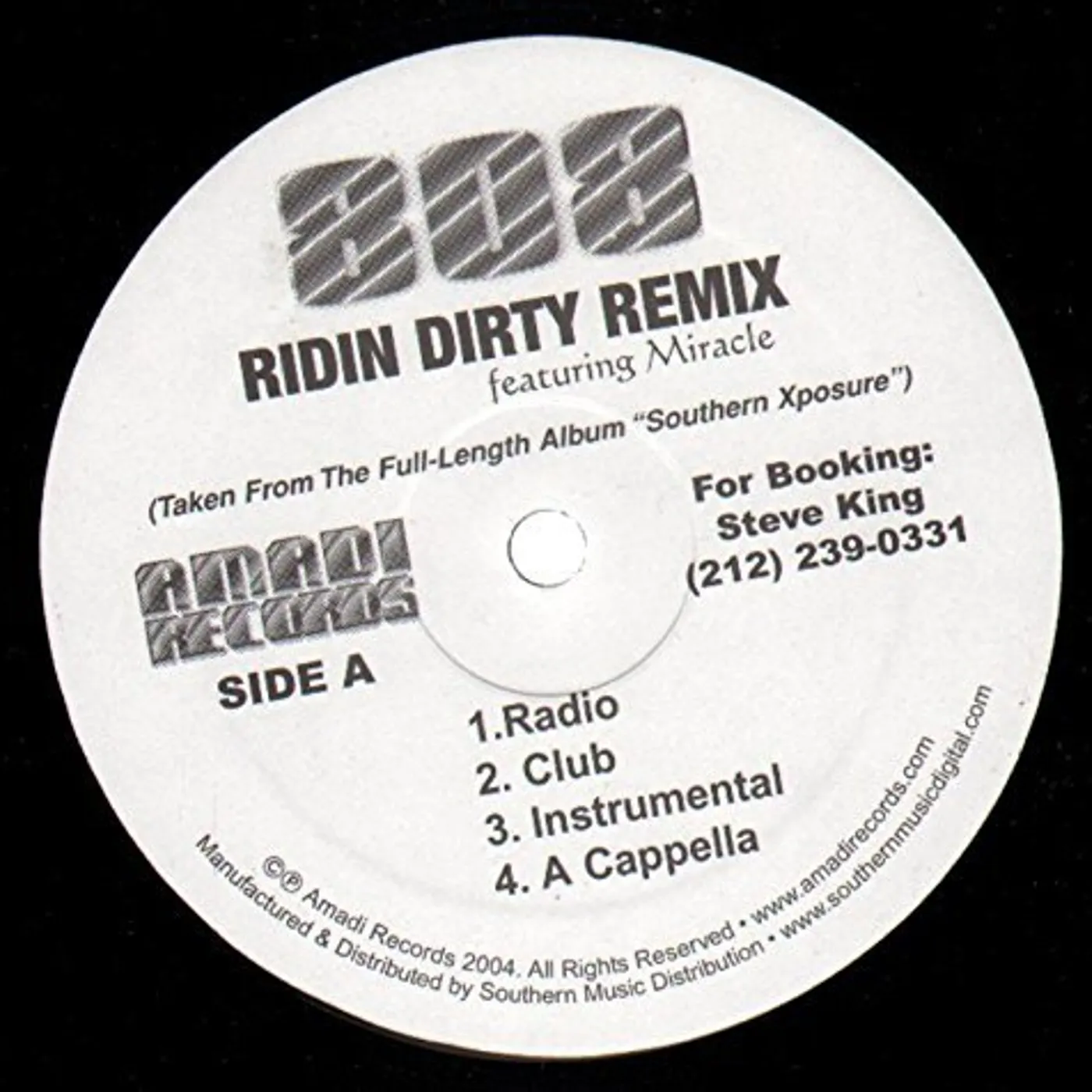 808 Featuring Miracle RIDIN DIRTY REMIX Vinyl Record