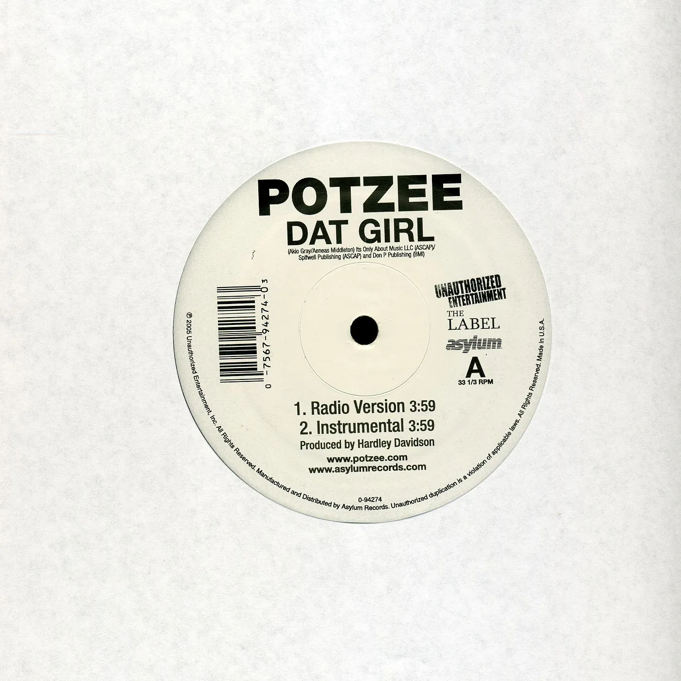 Potzee Dat Girl Vinyl Record