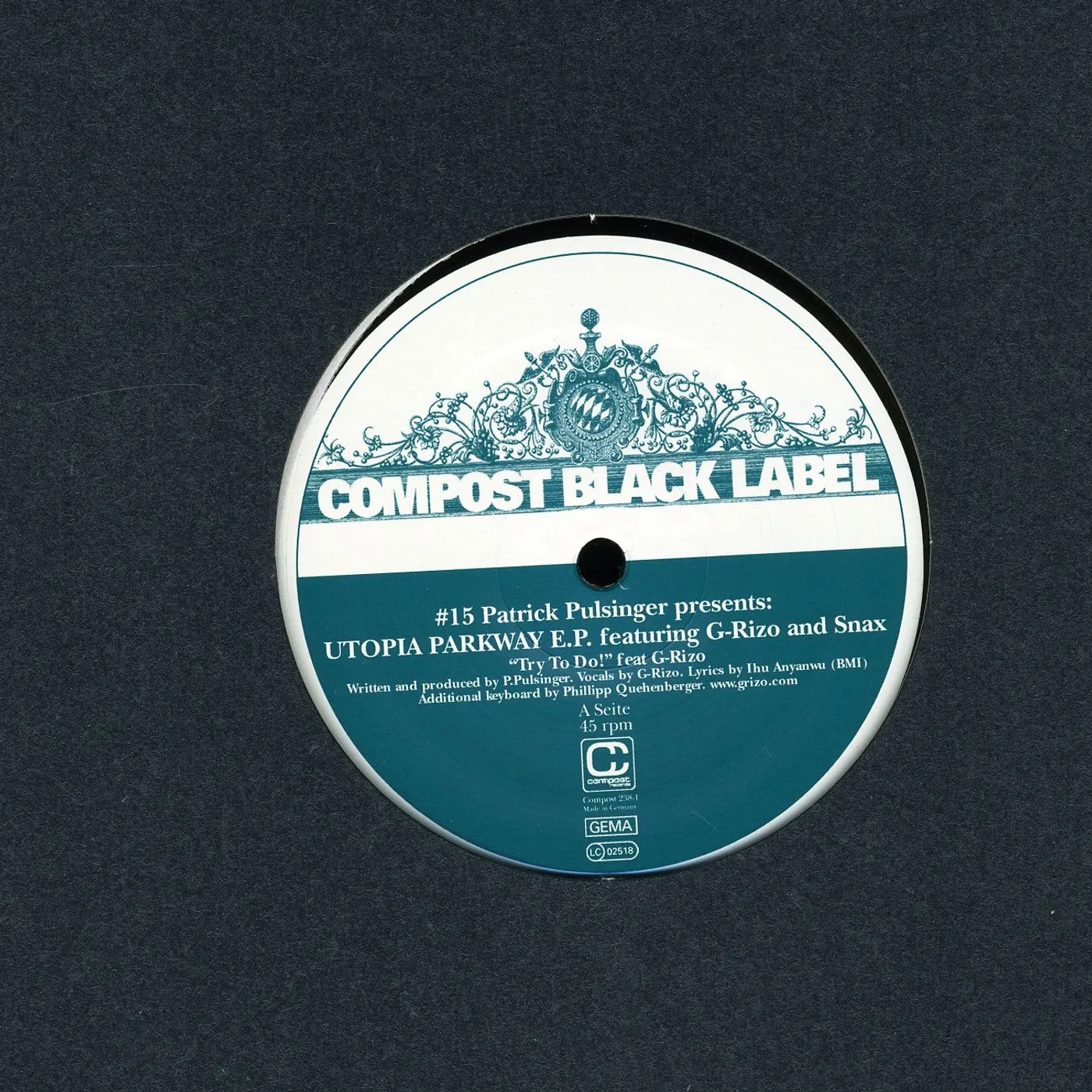 Patrick Pulsinger COMPOST BLACK LABEL #15: UTOPIA PARKWAY EP Vinyl Record