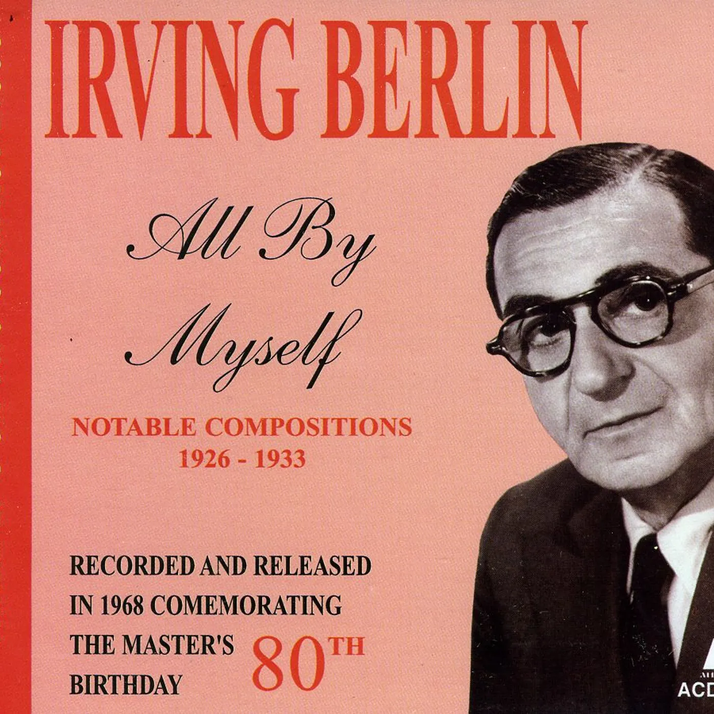 Rusty Dedrick ALL BY MYSELF: THE MUSIC OF IRVING BERL CD
