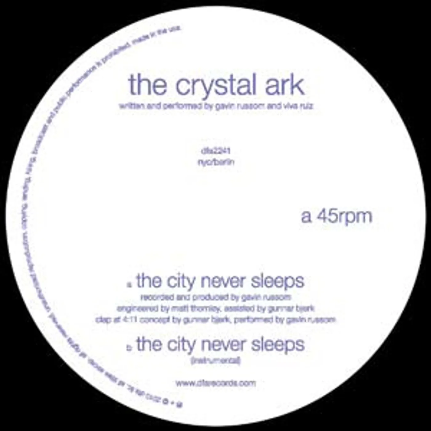 The Crystal Ark CITY NEVER SLEEPS Vinyl Record