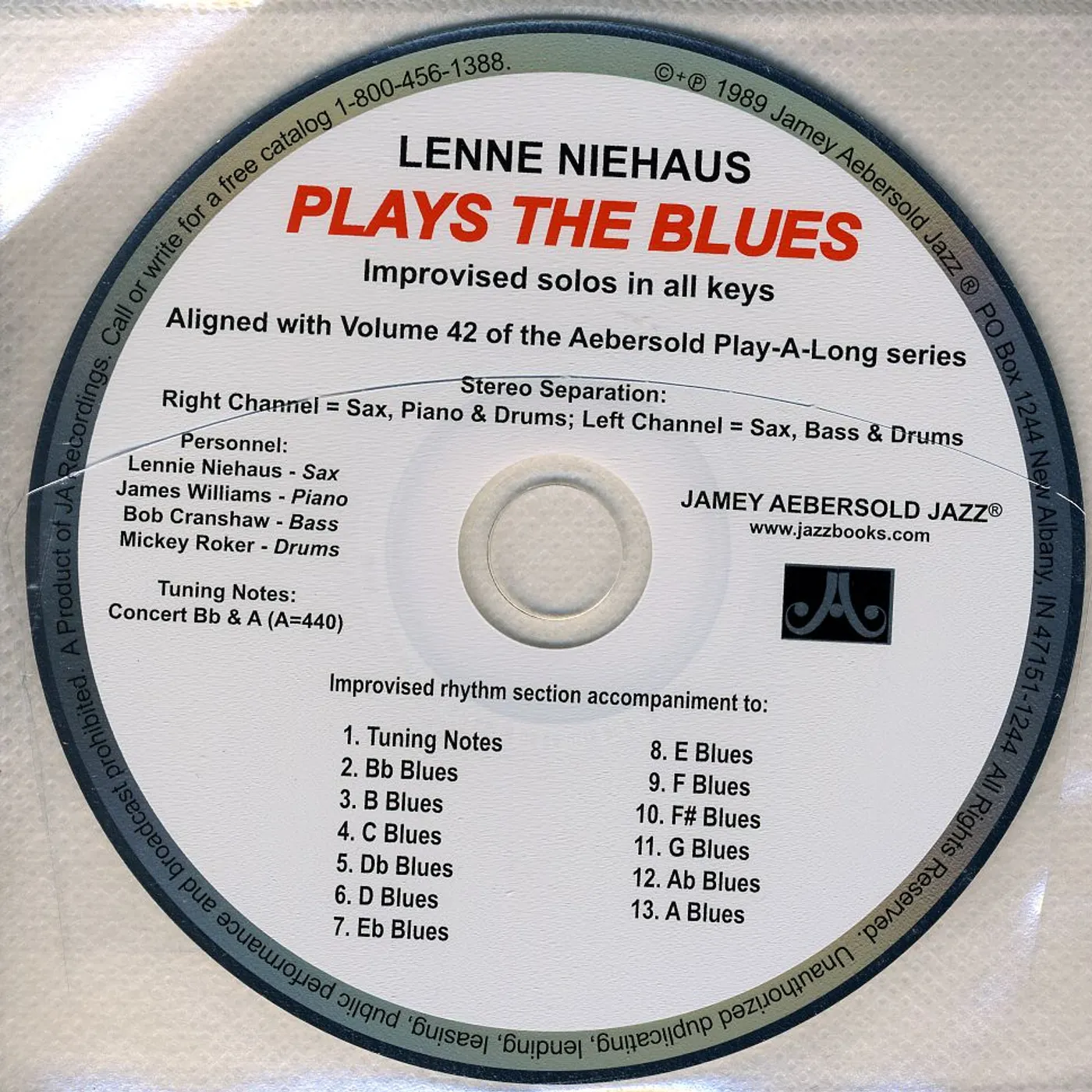 LENNIE NIEHAUS PLAYS THE BLUES: COMPANION CD ONLY CD