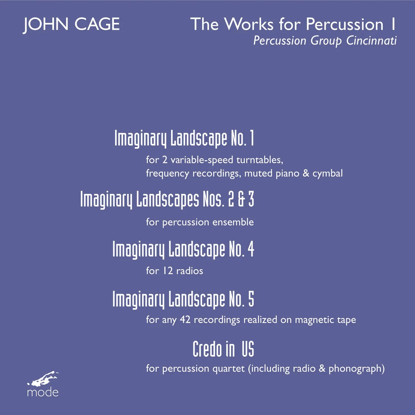 John Cage WORKS FOR PERCUSSION 1: PERCUSSION GROUP CD