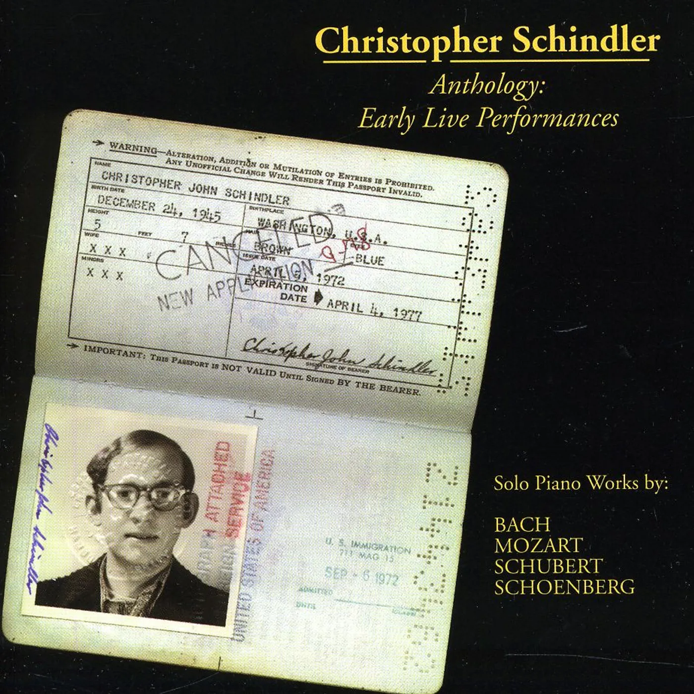 Christopher Schindler EARLY LIVE PERFORMANCES CD