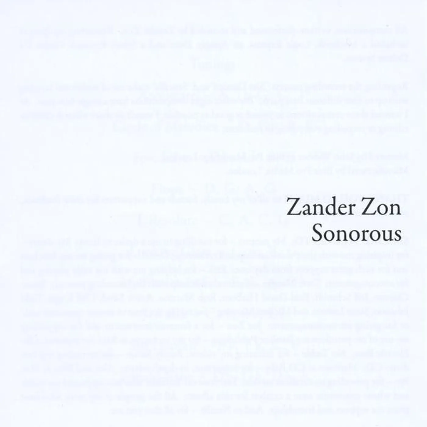 Zander Zon SONOROUS CD