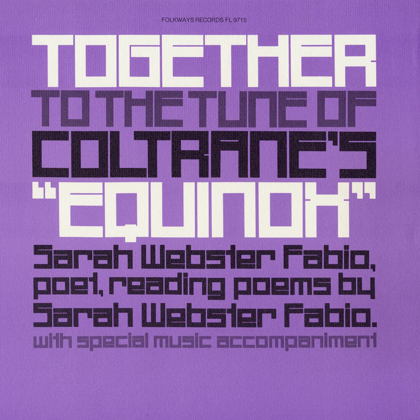 Sarah Webster Fabio TOGETHER TO THE TUNE OF COLTRANE'S EQUINOX CD