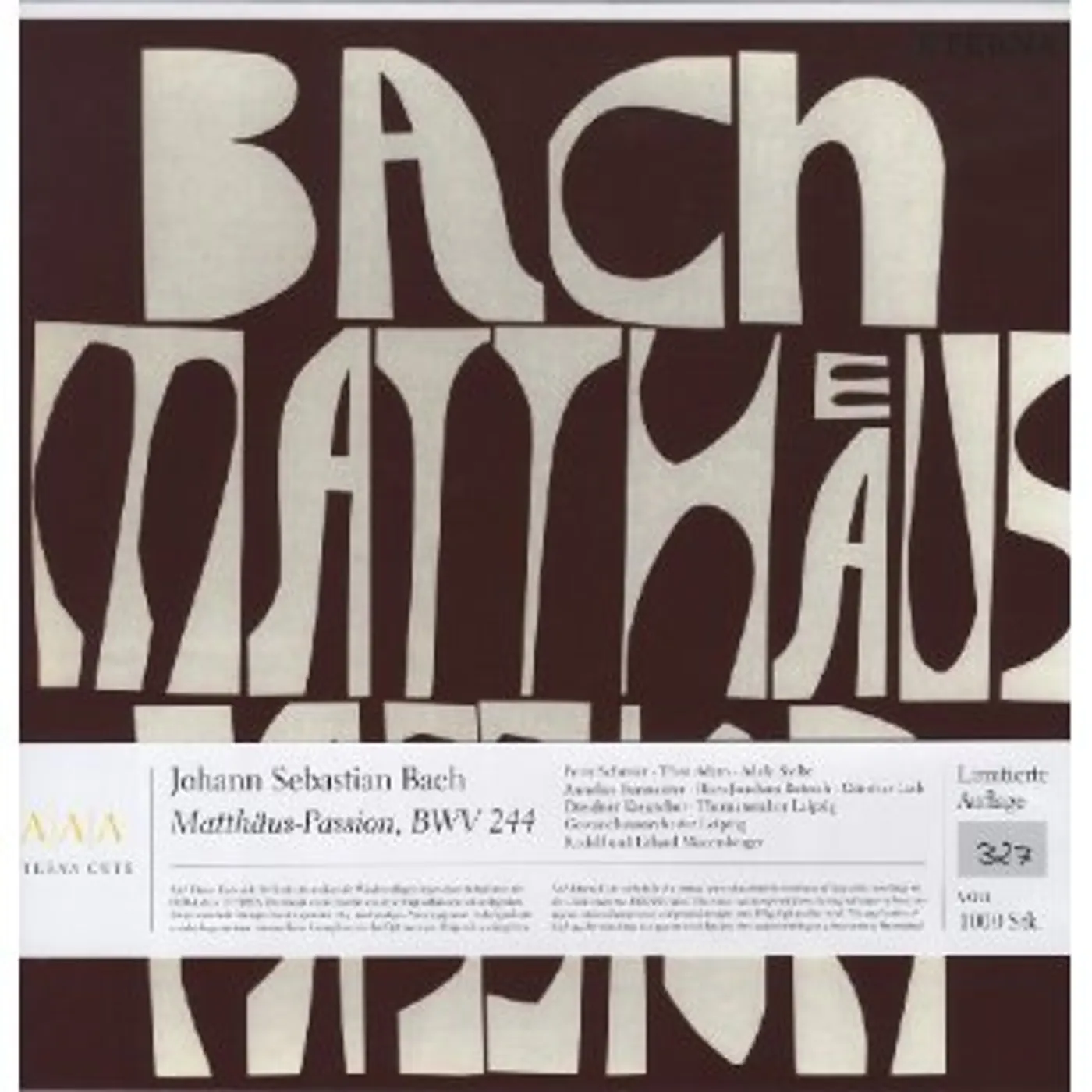 J.S. / Schrier / Dresden Kreuzchor Bach ST MATTHEW PASSION Vinyl Record