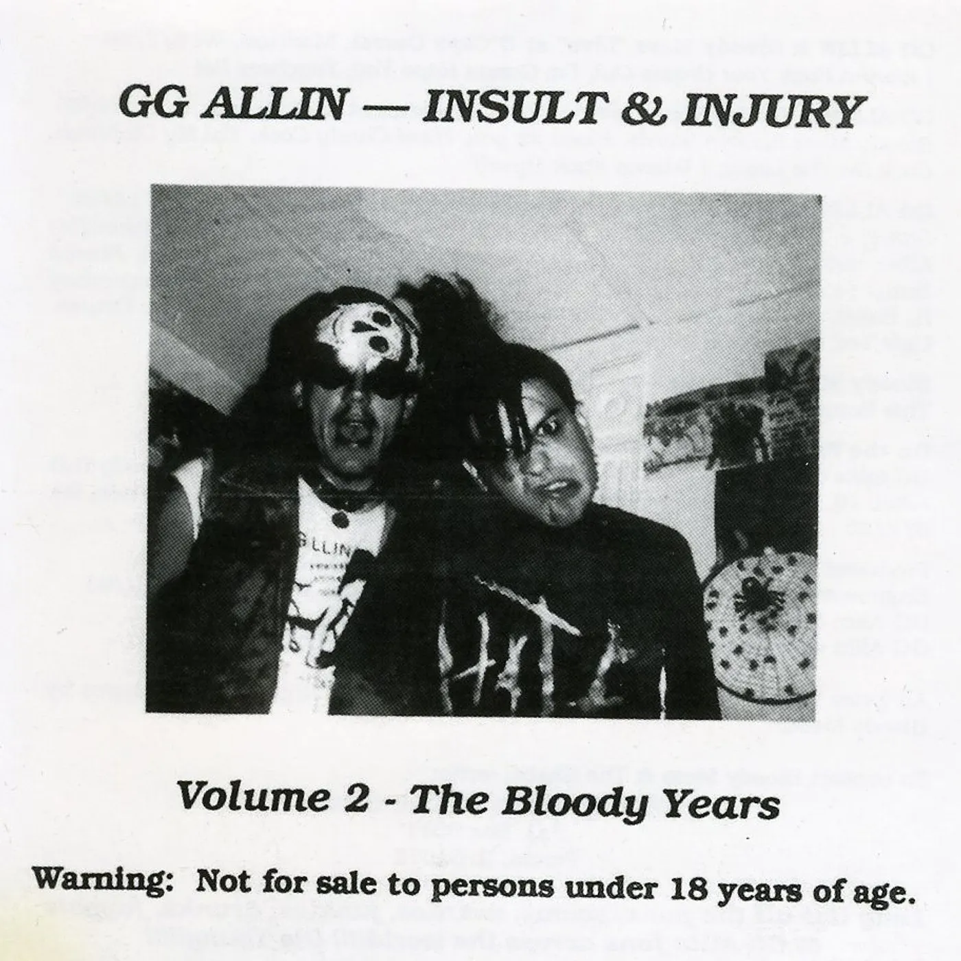 GG Allin BLOODY YEARS CD