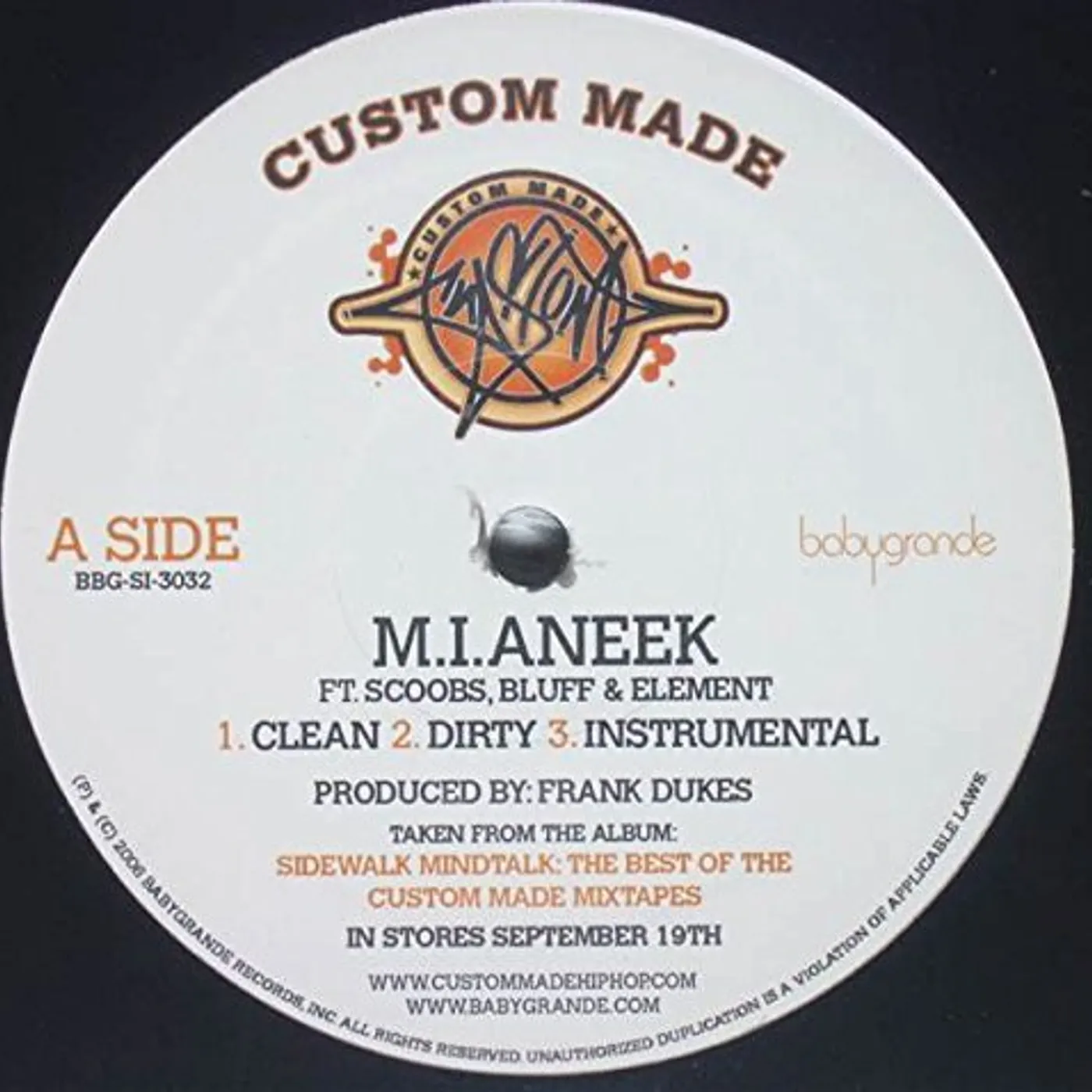Custom Made M.I.ANEEK / GO AWAY Vinyl Record