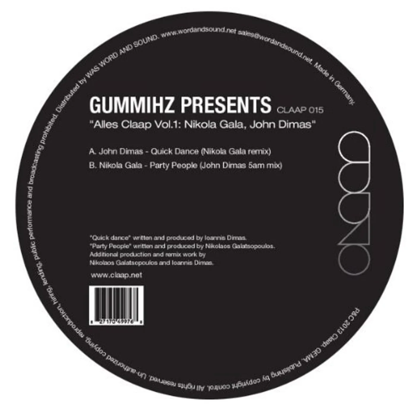 John Dimas / Nikola Gala ALLES CLAAP 1 Vinyl Record