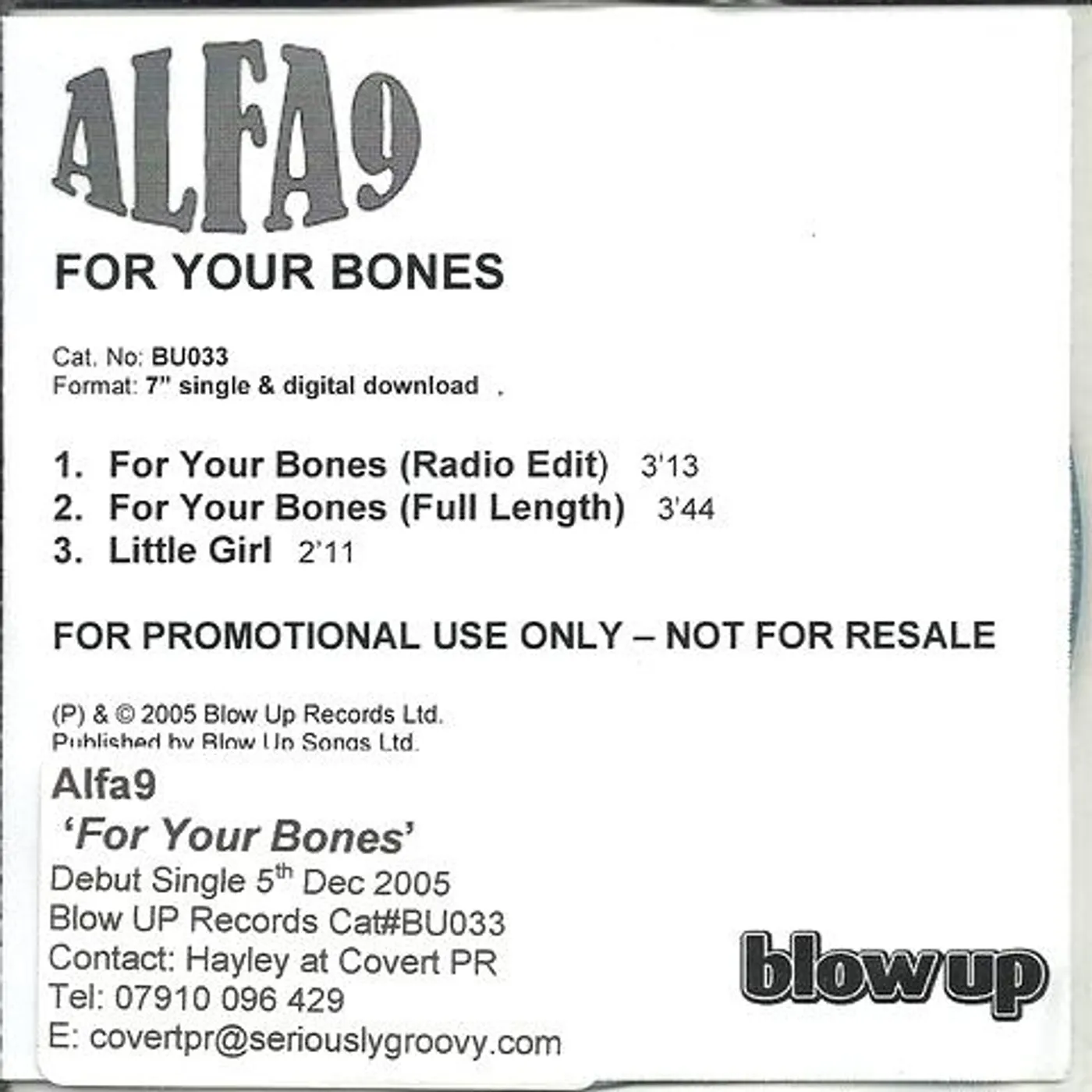 Alfa 9 For Your Bones Vinyl Record